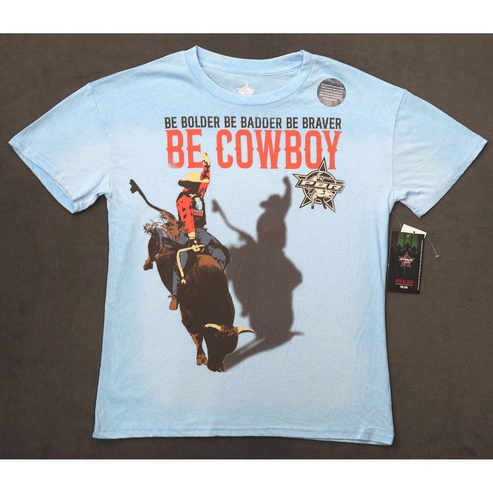 PBR Graphic T-Shirt Kids XXL 18 Light Blue New Bull Rider Be Cowboy Rodeo Tee
